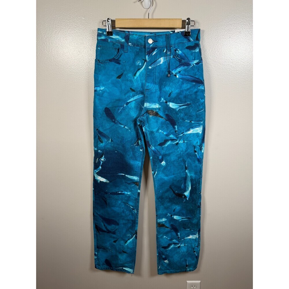Zara High Rise Straight Fit Ocean Jeans Size 4 Blue Novelty Print Whales